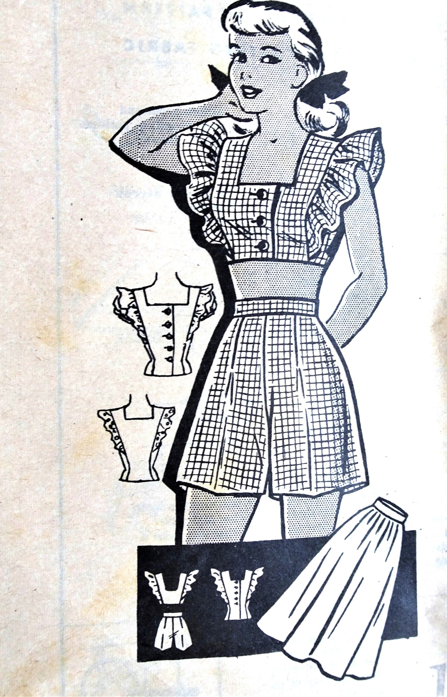 1940s CUTE Pin Up Style Beach wear Pattern AMERICAN WEEKLY High Waist Shorts, Midriff Top or Blouse and Skirt, Bust  35 Vintage Sewing Pattern FF