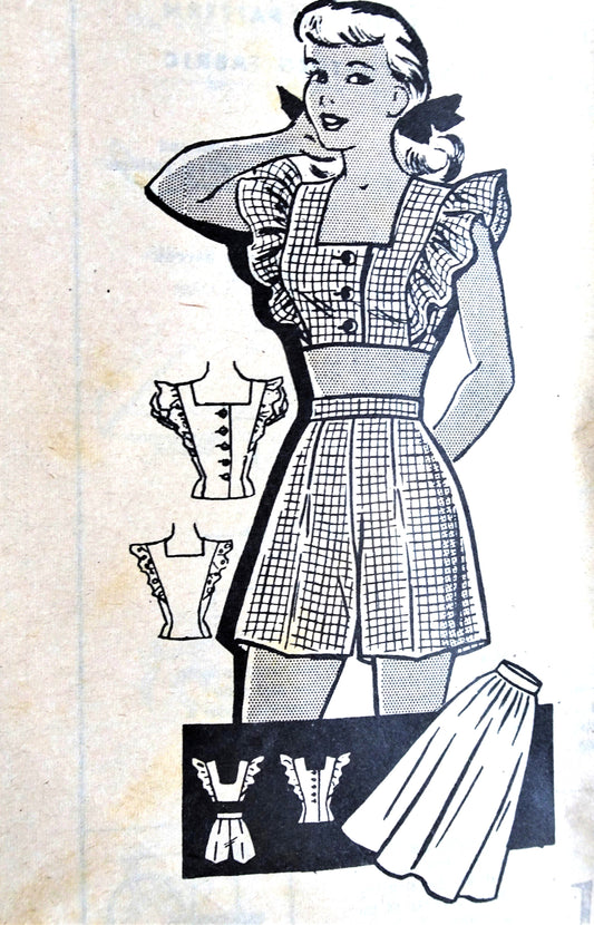 1940s CUTE Pin Up Style Beach wear Pattern AMERICAN WEEKLY High Waist Shorts, Midriff Top or Blouse and Skirt, Bust  35 Vintage Sewing Pattern FF