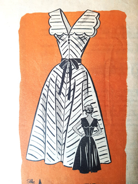 1950s BEAUTIFUL Dress Pattern AMERICAN WEEKLY 3833 Large Scalloped Collar, Figure Flattering Design, Bust 32 Vintage Sewing Pattern FACTORY FOLDED