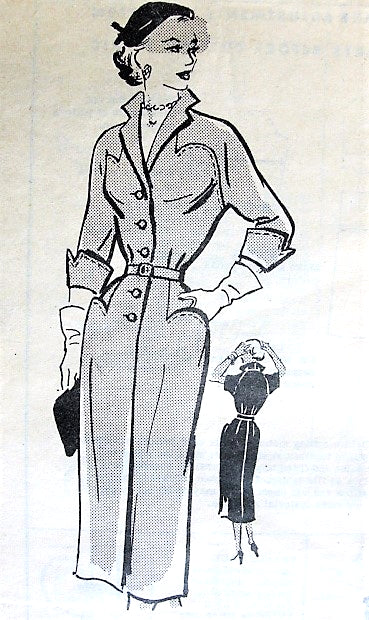 1950s SLEEK Tailored Dress Pattern AMERICAN Weekly 3898 Wing Collar Slim Dress Bust 30 Vintage Sewing Pattern