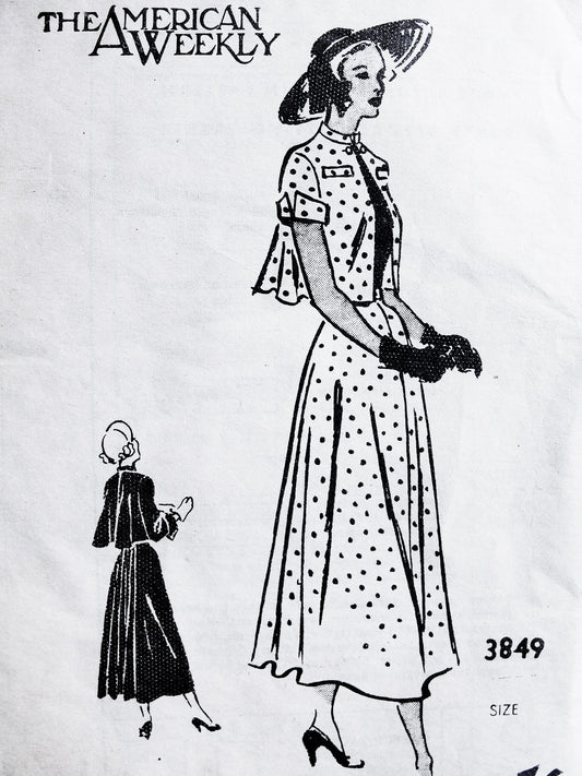 Late 1940s BEAUTIFUL Blouse, Skirt and Jacket Pattern American Weekly 3849 Stunning Flared Back Jacket and Skirt, Tuck in Blouse, Bust 34 Vintage sewing Pattern