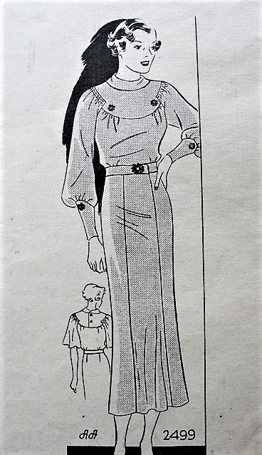 1930s BEAUTIFUL Art Deco Dress Pattern ANNE ADAMS 2499 Stunning Slim Dress, Fabulous Sleeves, Bust 36 Vintage Sewing Pattern