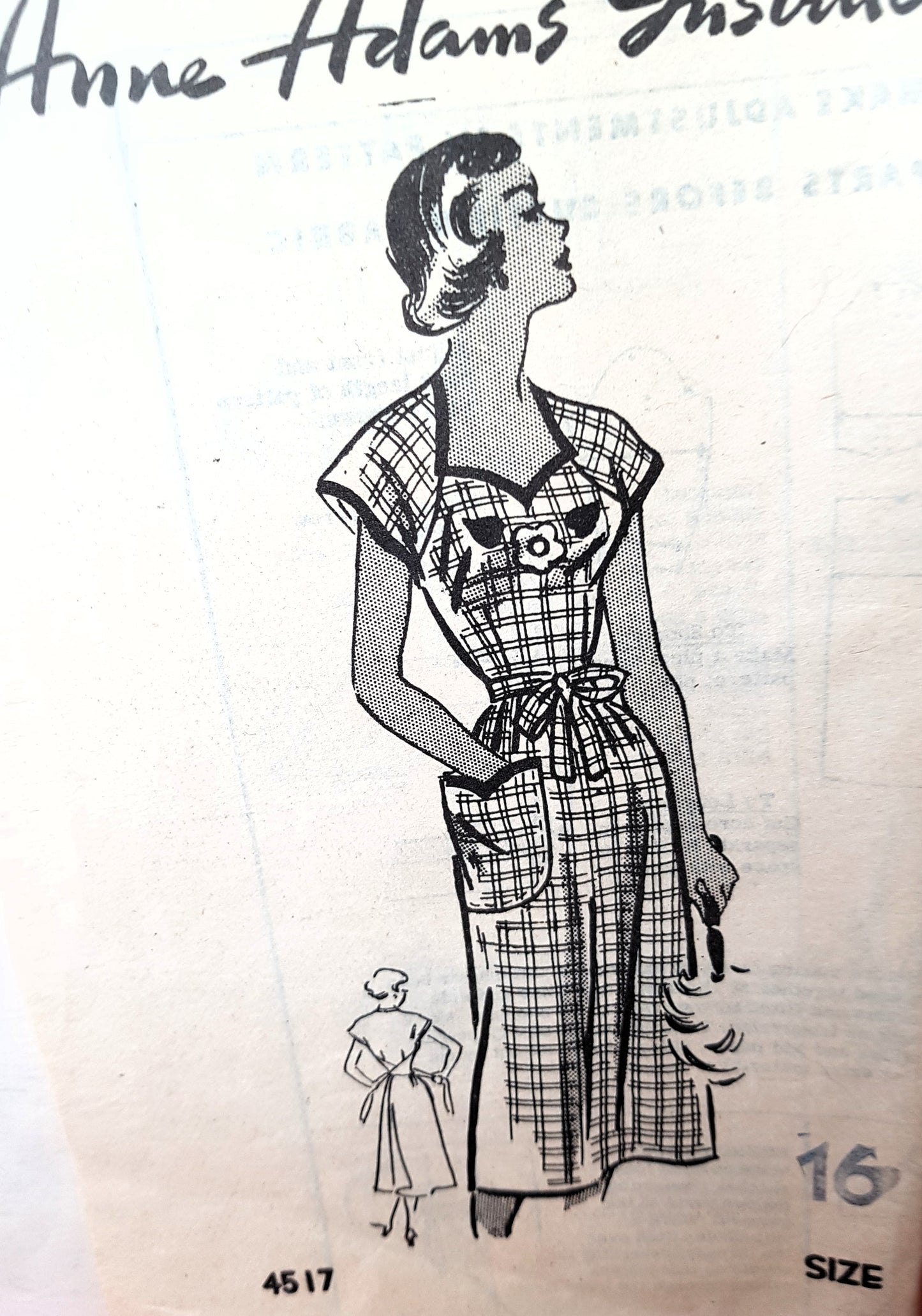 EARLY 1950s Wrap Dress Pattern ANNE ADAMS 4517 Sweetheart Neckline, Includes Transfer, Bust 34 Vintage Sewing Pattern