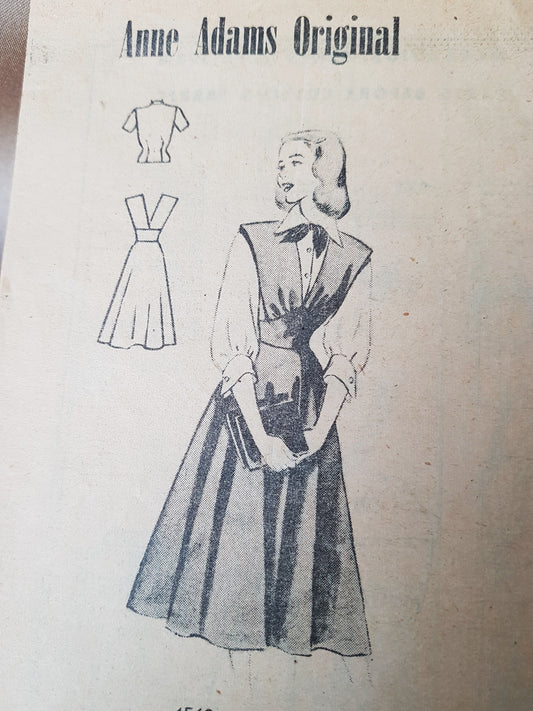 1940s CUTE Jumper Dress and Blouse Pattern ANNE ADAMS Original 4562 Pretty Design Bust 34 Vintage Sewing Pattern