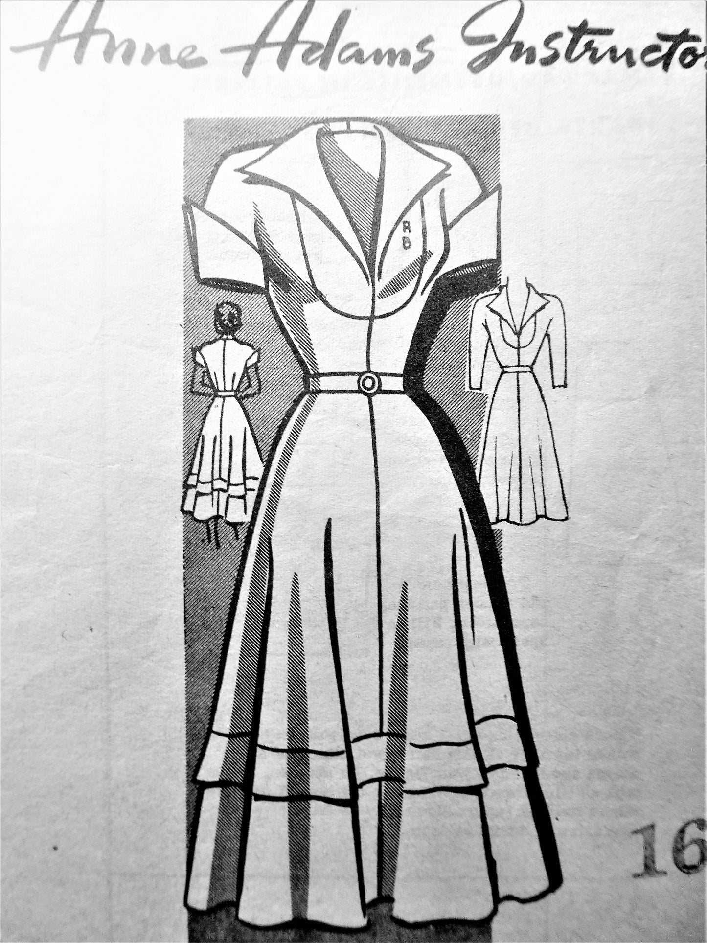 1940s LOVELY Tailored Dress Pattern ANNE ADAMS 4655 Wing Collar and Cuffs, Includes Monogram Embroidery Transfer, Bust 34 Vintage Sewing Pattern FF