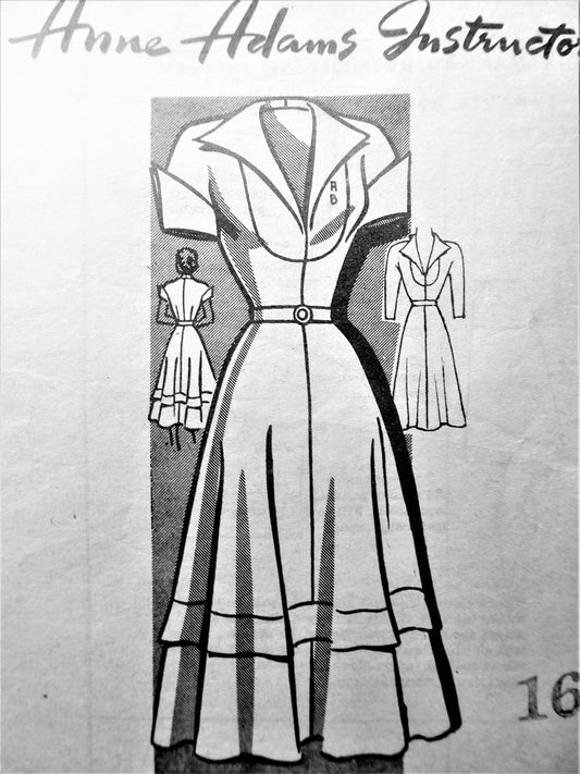 1940s LOVELY Tailored Dress Pattern ANNE ADAMS 4655 Wing Collar and Cuffs, Includes Monogram Embroidery Transfer, Bust 34 Vintage Sewing Pattern FF