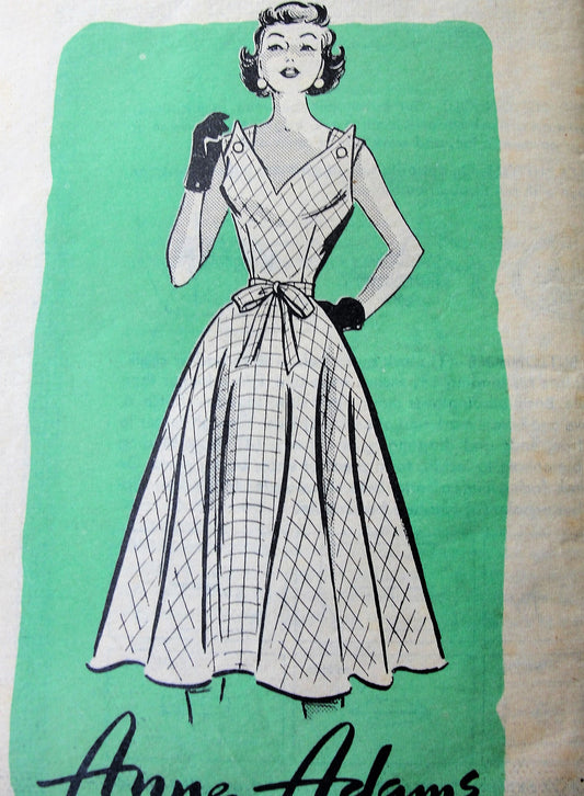 1950s UNIQUE Sun Dress Pattern ANNE ADAMS 4677 Eye Catching Button Shoulders Daytime or Party Dress Bust 29 Vintage Sewing Pattern