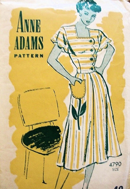 1940s PRETTY Dress With Tulip Flower Pocket Pattern ANNE ADAMS 4790 Lovely Dress Short or Long Sleeves, Bust 30 Vintage Sewing Pattern