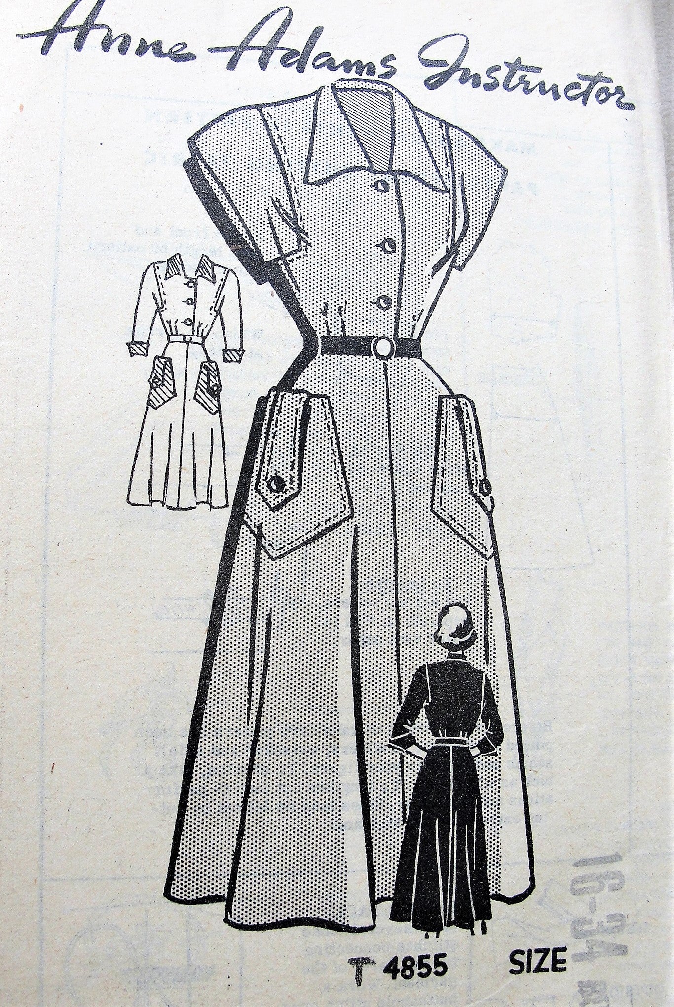 1940s Vintage SMART Dress with Pockets Anne Adams 4855 Sewing Pattern Bust 34
