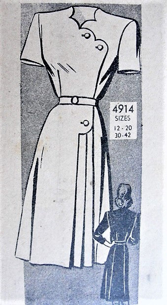 1940s STUNNING Side Pleated Dress Pattern ANNE ADAMS 4914 Beautiful Design Bust 30 Vintage Sewing Pattern