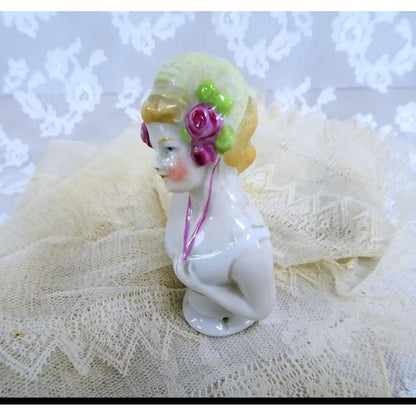 LOVELY Antique Half Doll,Pin Cushion Doll,German Made,Porcelain Half Doll,Art Deco Doll,Vanity Display,Collectible Vintage Pin Cushion Dolls