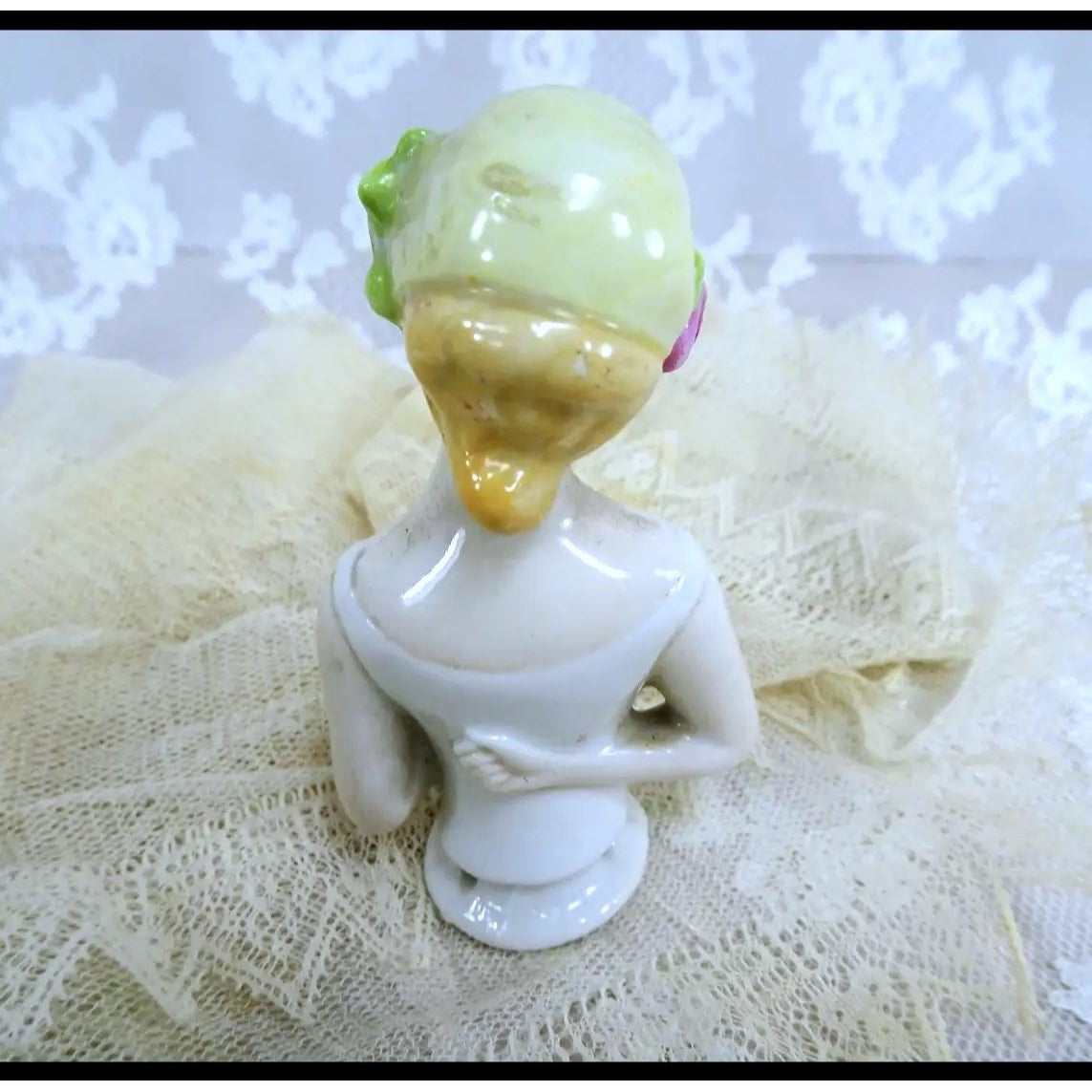 LOVELY Antique Half Doll,Pin Cushion Doll,German Made,Porcelain Half Doll,Art Deco Doll,Vanity Display,Collectible Vintage Pin Cushion Dolls