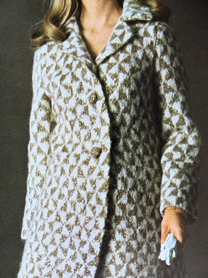 INSTANT PDF PATTERN 1960s Elegant Vintage Houndstooth Coat Knitting Crochet Pattern Fabulous Design