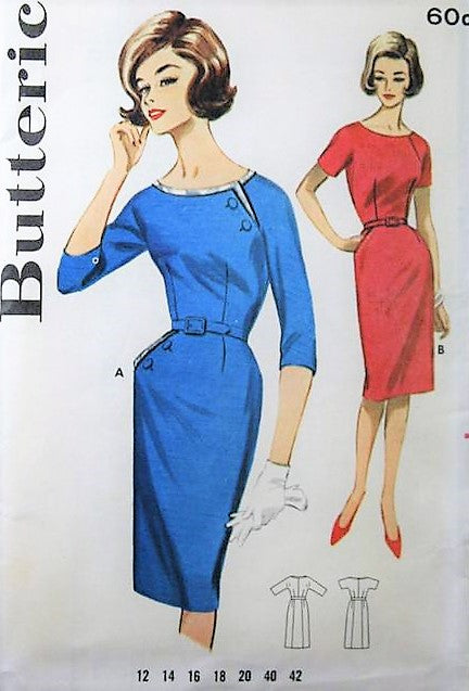 1960s EYECATCHING Slim Dress Pattern BUTTERICK 2174  Daytime or Cocktail Dress Bust 34 Vintage Sewing Pattern