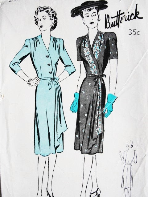 1940s STYLISH Wrap Around Dress Pattern BUTTERICK 2574 Graceful Design, Flattering Side Drapery, Bust 34 Vintage Sewing Pattern