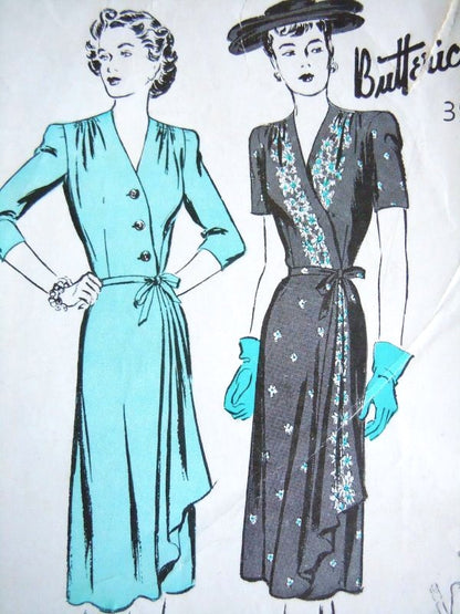 1940s STYLISH Wrap Around Dress Pattern BUTTERICK 2574 Graceful Design, Flattering Side Drapery, Bust 34 Vintage Sewing Pattern