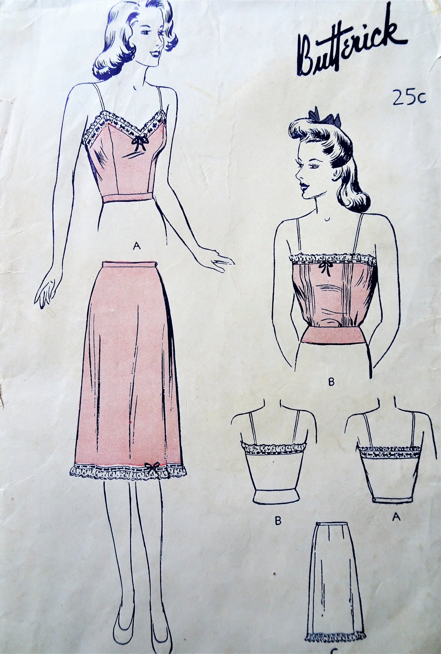 1940s LINGERIE Camisole and Petticoat slip Pattern BUTTERICK 2642 Perfect For Sheer Fabric Clothing, Bust 36 Vintage Sewing Pattern FF