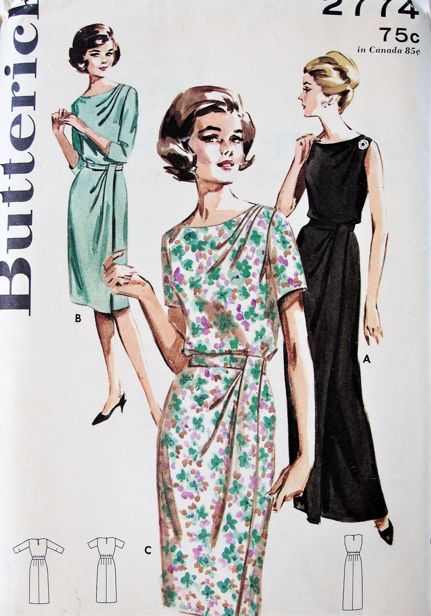 1960s ELEGANT Cocktail Dress Evening Gown Pattern BUTTERICK 2774 Loveluy Draped Left Shoulder,Draped Skirt, Stunning Design Bust 34 Vintage Sewing Pattern FACTORY FOLDED