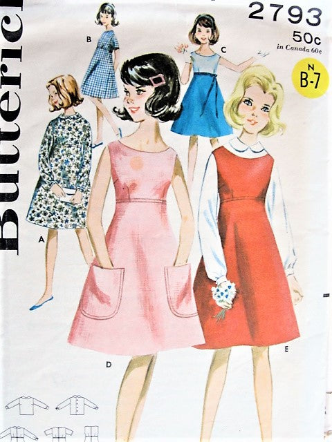 Vintage 1960s CHIC Girl's Jumper and Blouse in Several Styles Butterick 2793 Sewing Pattern Chest 28
