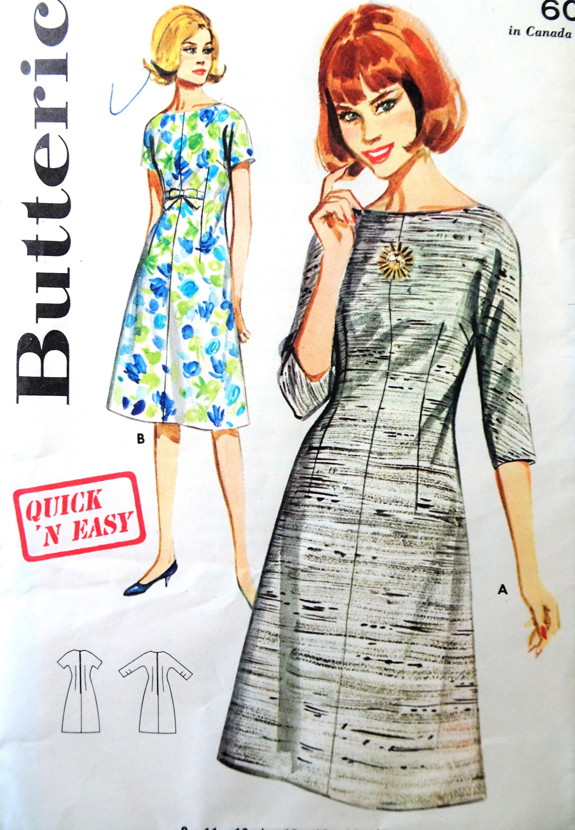 1960s QUICK n EASY Bateau Neckline Dress Pattern BUTTERICK 2873 Flattering A Line Dress Bust34 Vintage Sewing Pattern FF