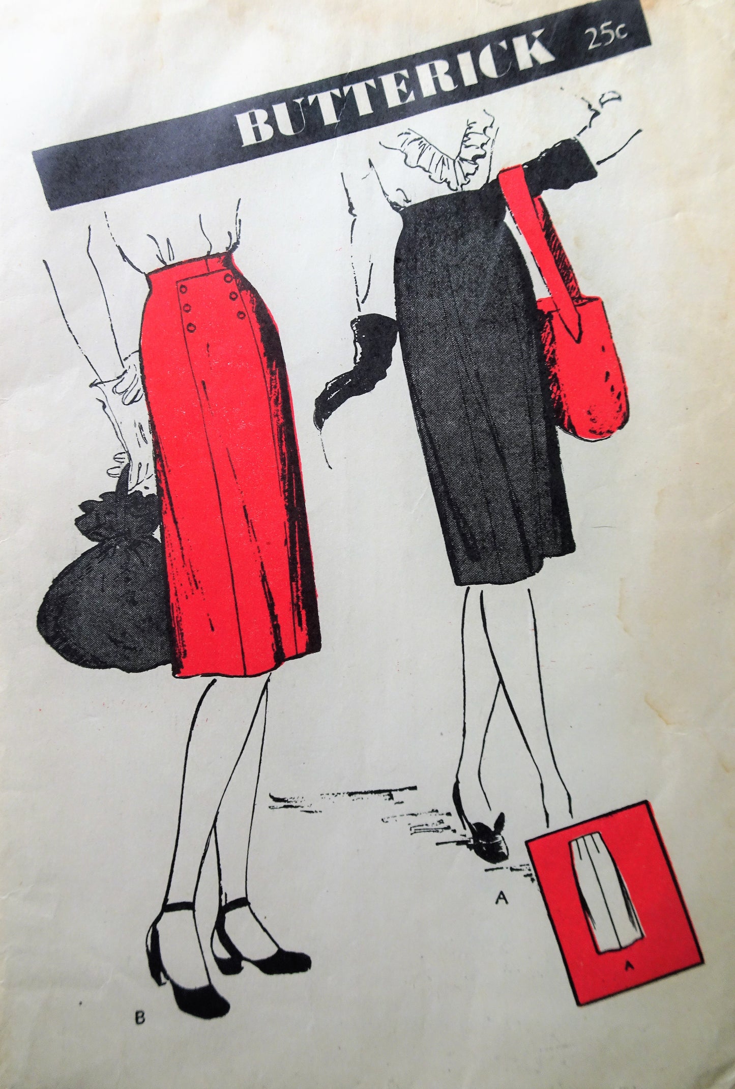 1940s Vintage STYLISH Slim Five Gored Skirt with Button Trim Butterick Sewing Pattern
