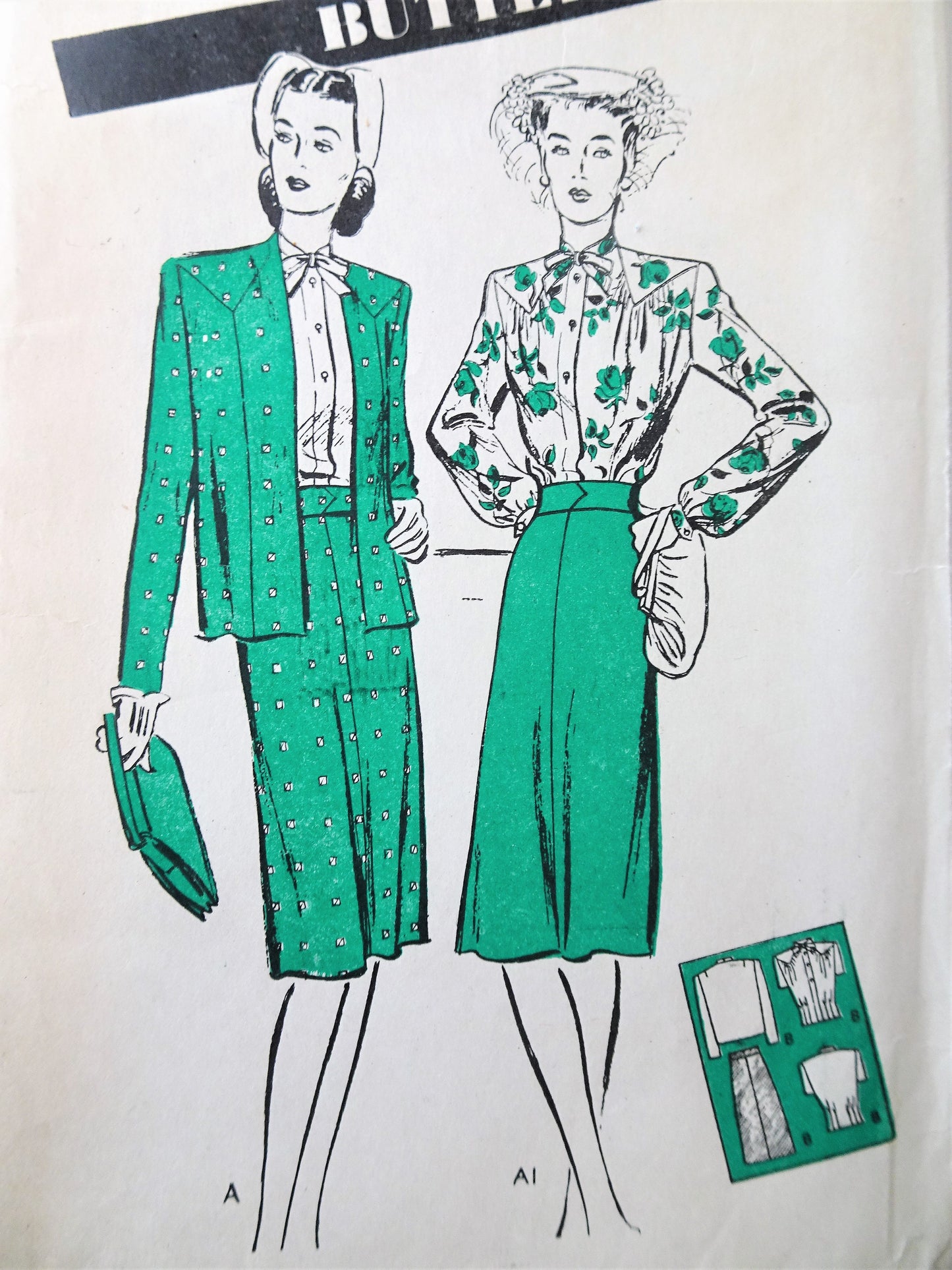 FABULOUS 1940s Suit Pattern BUTTERICK 2989 Lovely Slim Skirt, loose Jacket and Pretty Tuck in Blouse Bust 34 Vintage Sewing Pattern FACTORY FOLDED