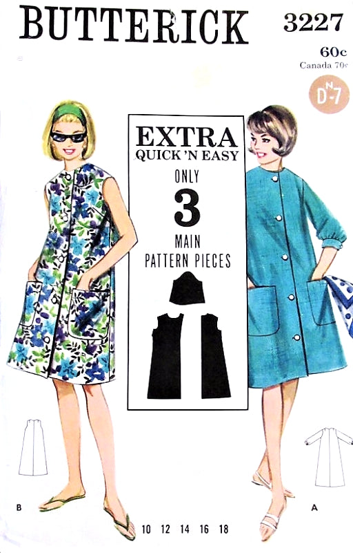 1960s MOD A-Line Beach Cover Up or Beach Coat  Robe Pattern BUTTERICK 3227 Bust 36 Quick n Easy Vintage Sewing Pattern UNCUT