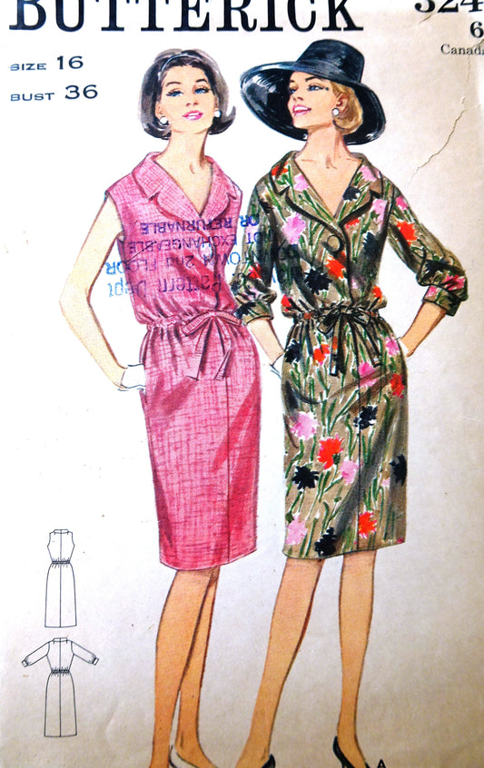 1960s EASY Chic Step In Shirtdress Pattern BUTTERICK 3245 Bust 36 Vintage Sewing Pattern