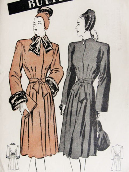 STUNNING 1940s Coat Pattern BUTTERICK 3591 Beautiful Design Details Bust 32 Two Style Versions Vintage Sewing Pattern Factory Folded