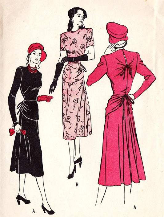 1940s BEAUTIFUL Draped Peplum Dress Pattern BUTTERICK 4315 Day or Cocktail Evening Bust 34 Vintage Forties Sewing Pattern