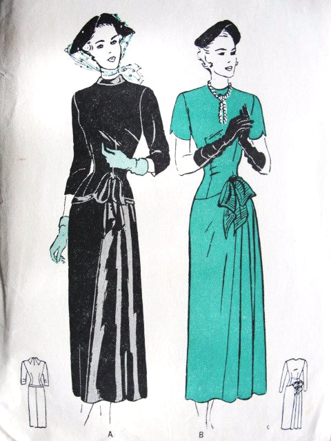 1940s LOVELY Dress Pattern BUTTERICK 4650 Long Torso Bodice Side Flare Skirt Day or Cocktail Party Bust 38 Vintage Sewing Pattern