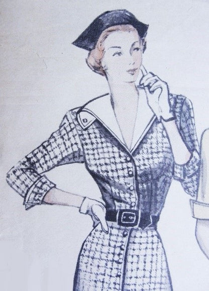 1950s FAB Front Button Dress Pattern BUTTERICK 5121 Lovely Design Bust 36 Vintage Sewing Pattern