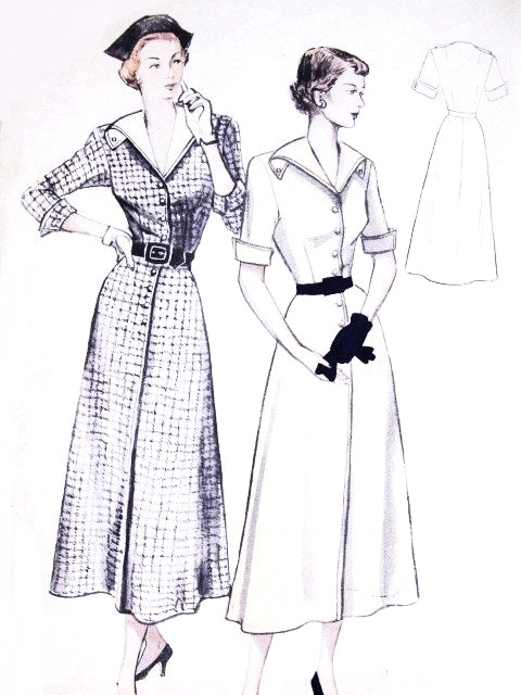 1950s FAB Front Button Dress Pattern BUTTERICK 5121 Lovely Design Bust 36 Vintage Sewing Pattern
