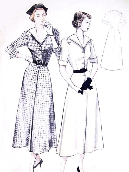 1950s FAB Front Button Dress Pattern BUTTERICK 5121 Lovely Design Bust 36 Vintage Sewing Pattern