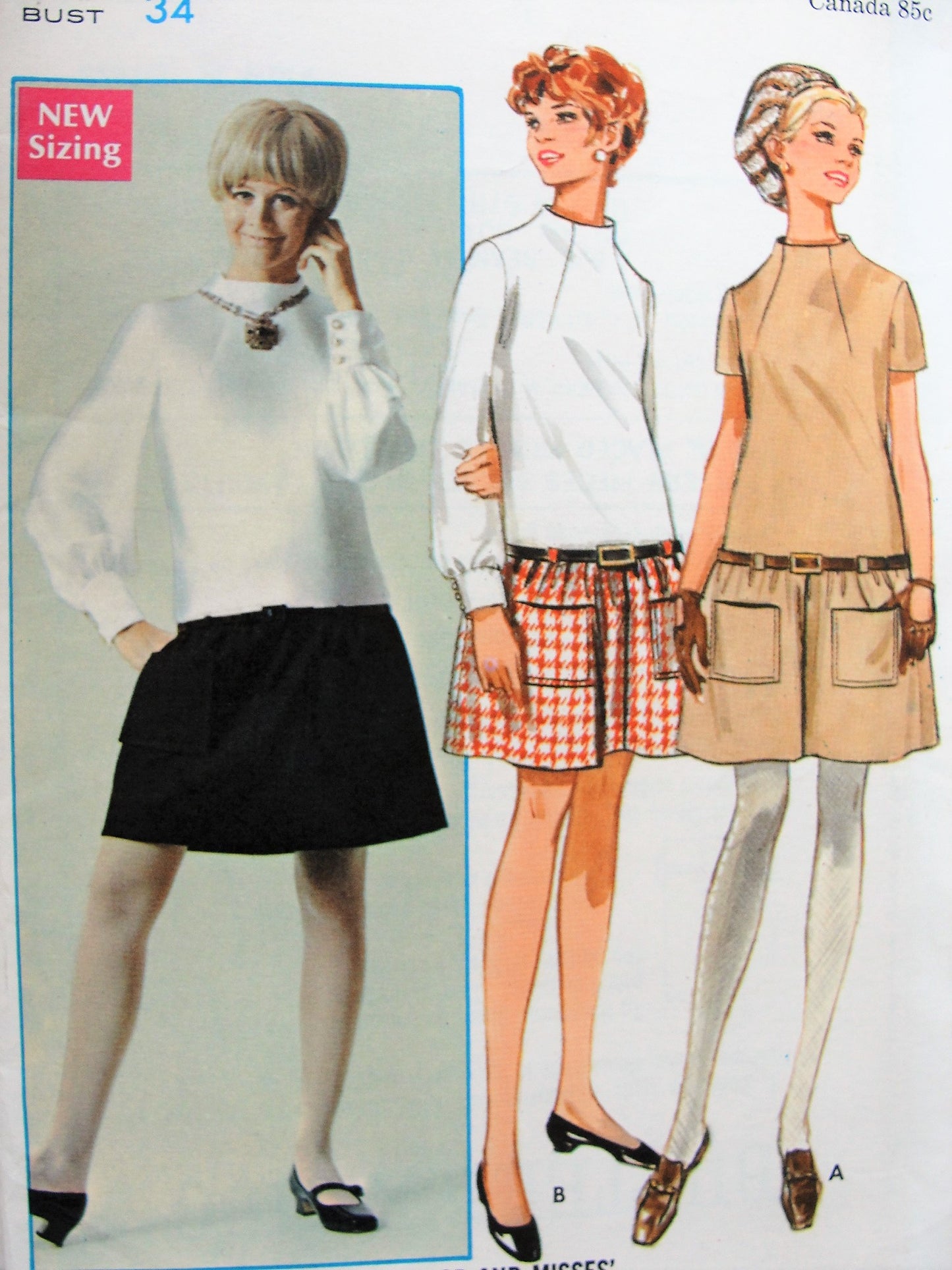 Vintage 1960s MOD Low Waisted Dress with Gathered Skirt Butterick 5190 Sewing Pattern Bust 34