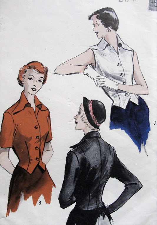 1950s Vintage STYLISH Tailored Blouse in Three Styles of Sleeves Butterick 5273 Sewing Pattern Bust 32