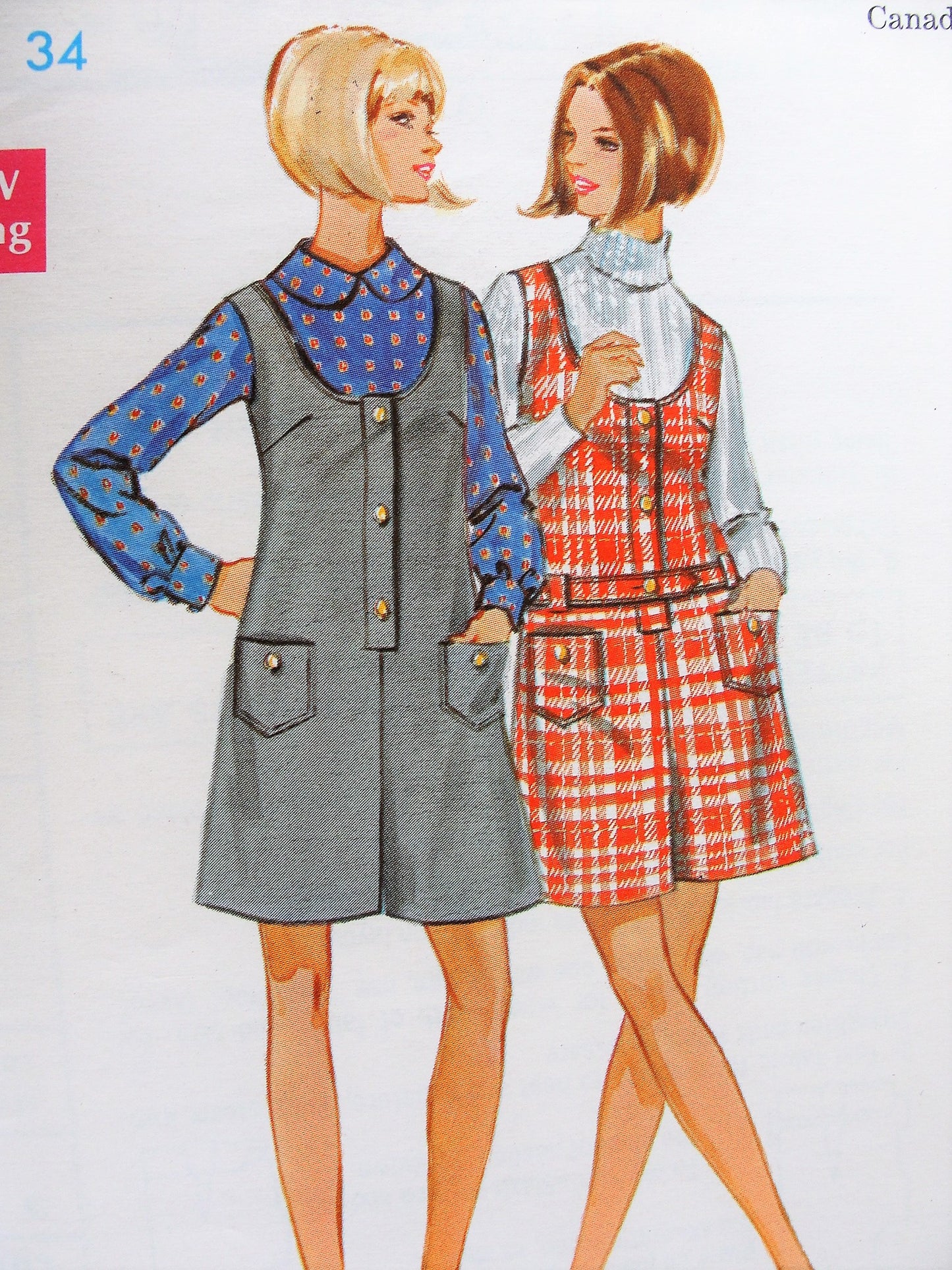 1960s CUTE Pant Jumper Dress Pattern BUTTERICK 5352 Two Mod 60s Styles Scoop Neckline Bust 34 Vintage Sewing Pattern FACTORY FOLDED