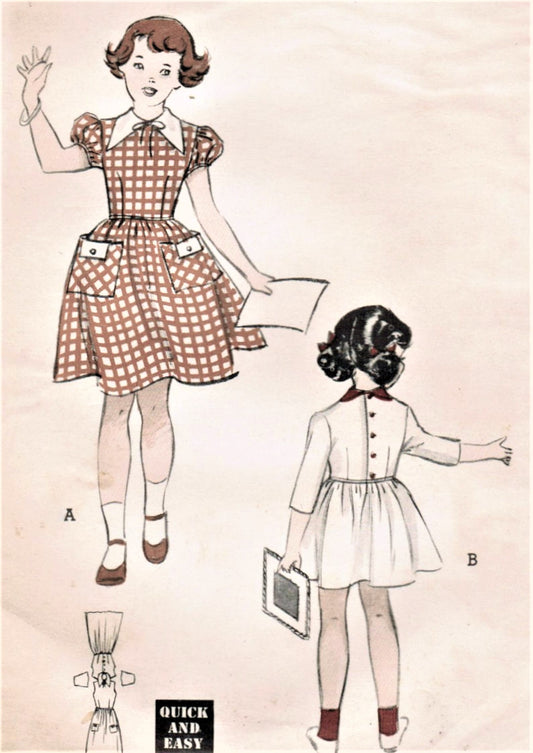1950s PRETTY Girls Dress pattern BUTTERICK 5415 Puff Sleeves Full Skirt Dress Size 6 Childrens Quick n Easy Vintage Sewing Pattern