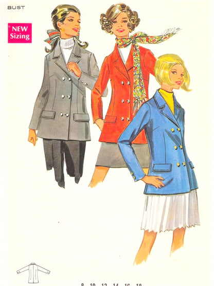 1960s CLASSY Blazer Jacket Pattern BUTTERICK 5449 Classic Design Coat Jacket Bust 38 Vintage Sewing Pattern UNCUT