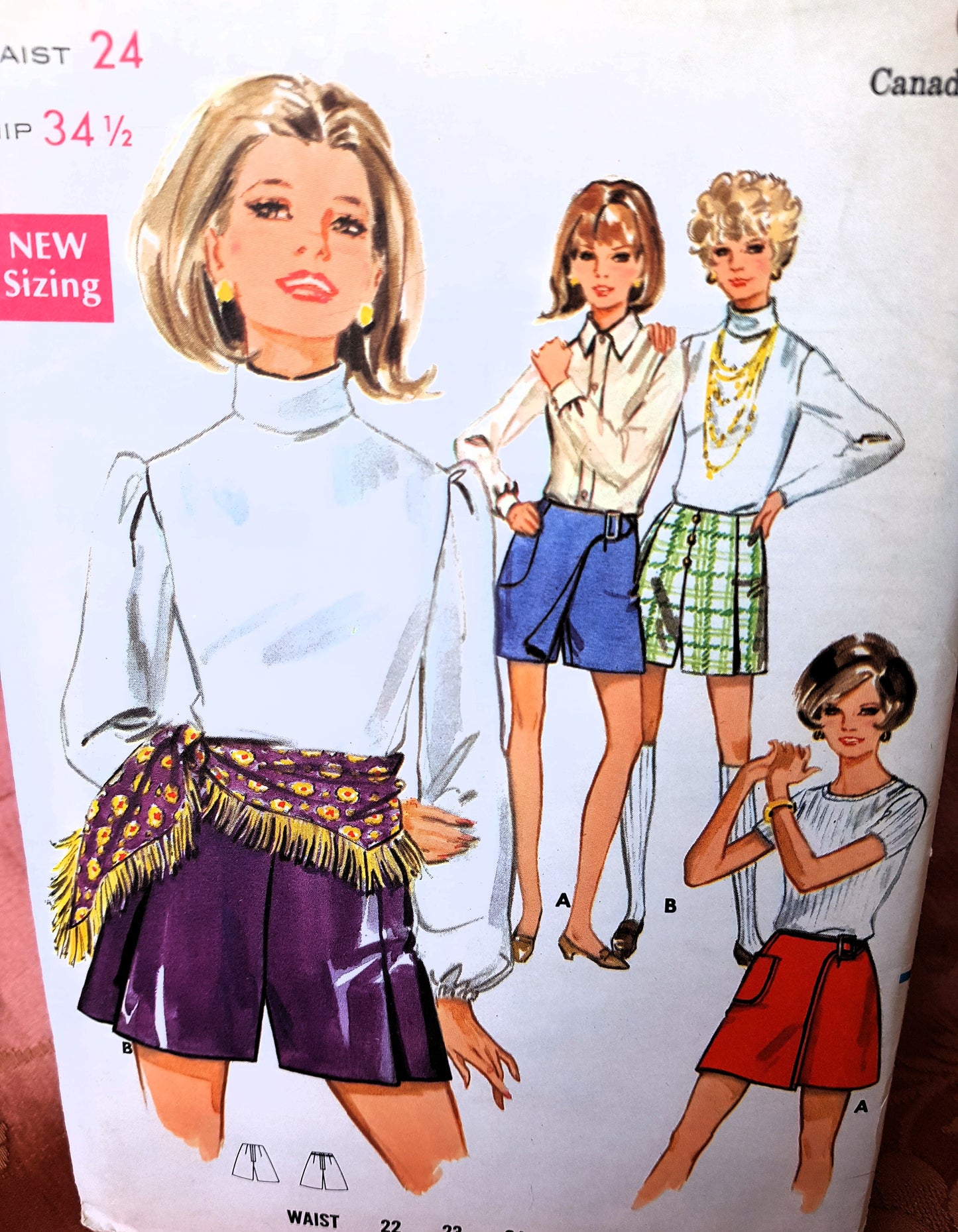 Late 1960s CUTE Pantskirt Pattern BUTTERICK 5488 Mini Pant Skirt Front Wrap or Pleated,Waist 24 Vintage Sewing Pattern FF