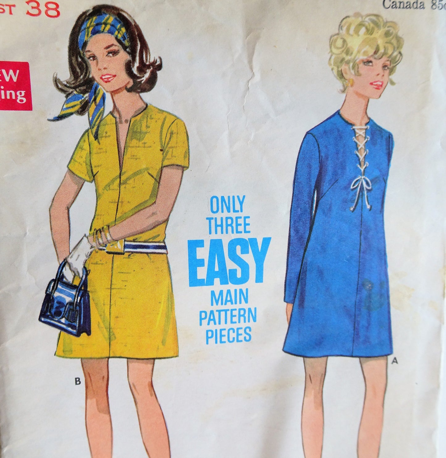 1960s MOD Dress Pattern BUTTERICK 5505 Cute Styles, Bust 38 Easy To Sew Vintage Sewing Pattern