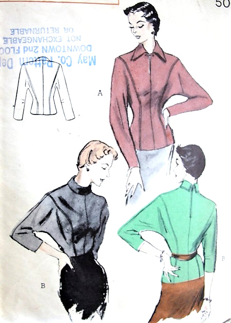 1950s SMART Detailed Blouse Pattern BUTTERICK 5538 Overblouse or Tuck In Seam Detail Bust 32 Vintage Sewing Pattern