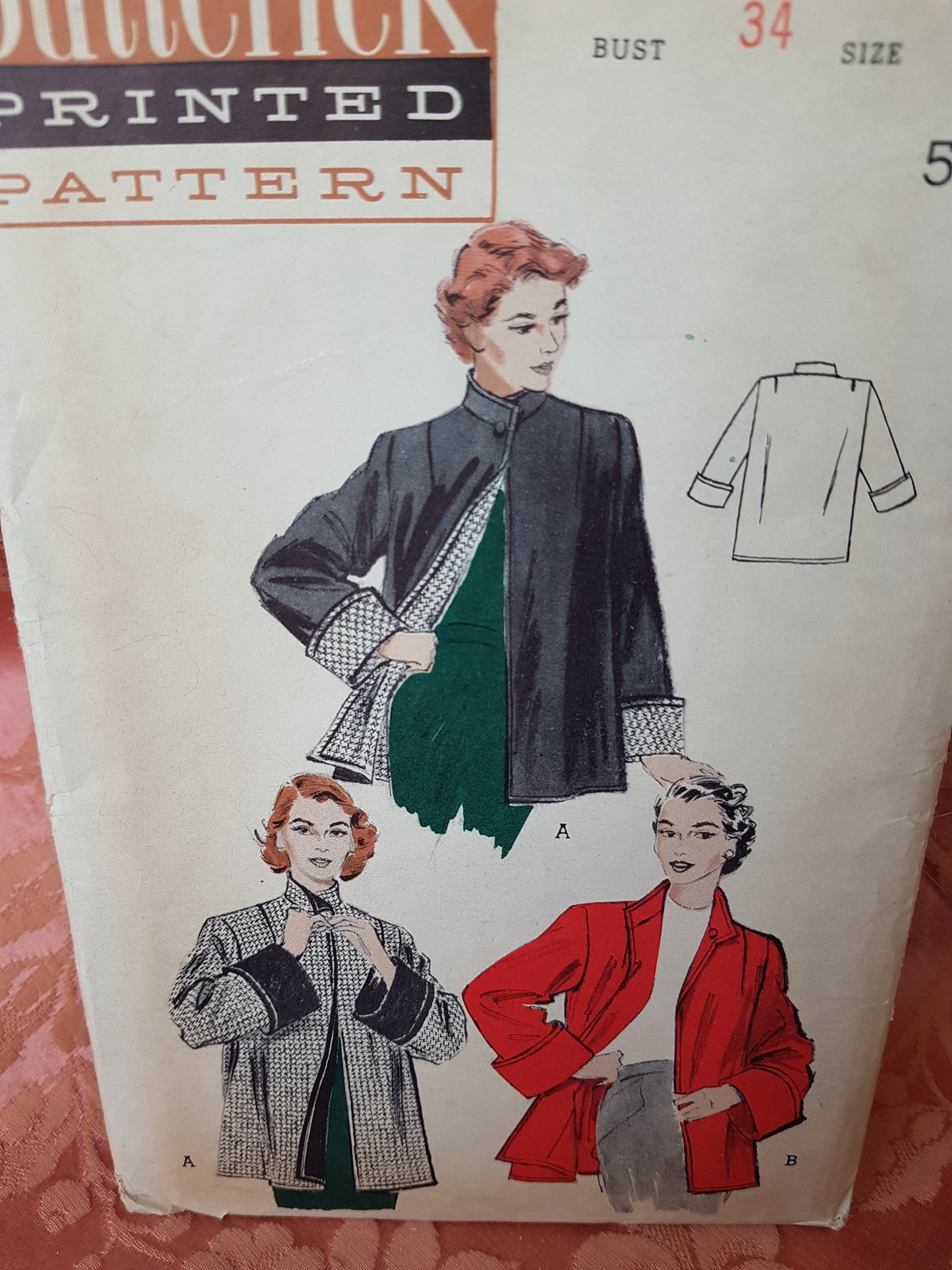 1950s FABULOUS Reversible Jacket Topper Pattern BUTTERICK 5574 Lovely Wide Cuffs, Boxy Coat Jacket Bust 34 Vintage Sewing Pattern FACTORY FOLDED
