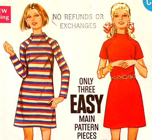 1960s MOD Slim Dress Pattern BUTTERICK 5608 Cute Design With Standing Neckline Bust 34 Easy To Sew Only 3 Main Pattern Pcs Vintage Sewing Pattern