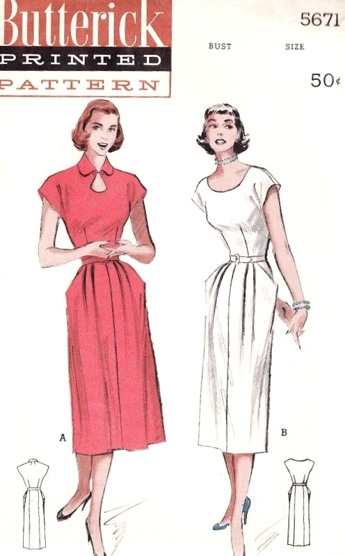 1950s KEYHOLE neckline Dress Pattern BUTTERICK 5671 Day or After 5 Party Dress Two Necklines Bust 34 Vintage Sewing Pattern FACTORY FOLDED