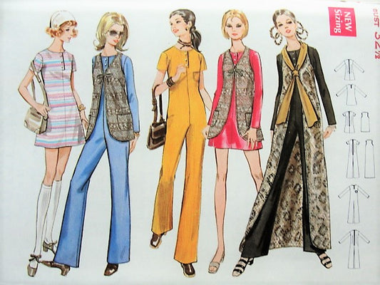 1970s FUNKY Jumpsuit, Dress, Vest Butterick 5706 Bust 32 1/2 Retro Sewing Pattern