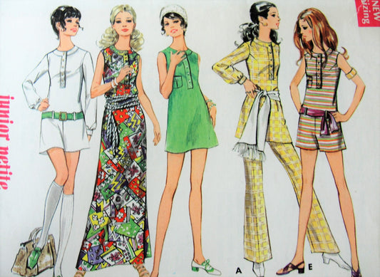Vintage 1970s  COOL Dress, Mini Dress, Romper, Pantdress Butterick 5707 Retro Sewing Pattern Bust 31
