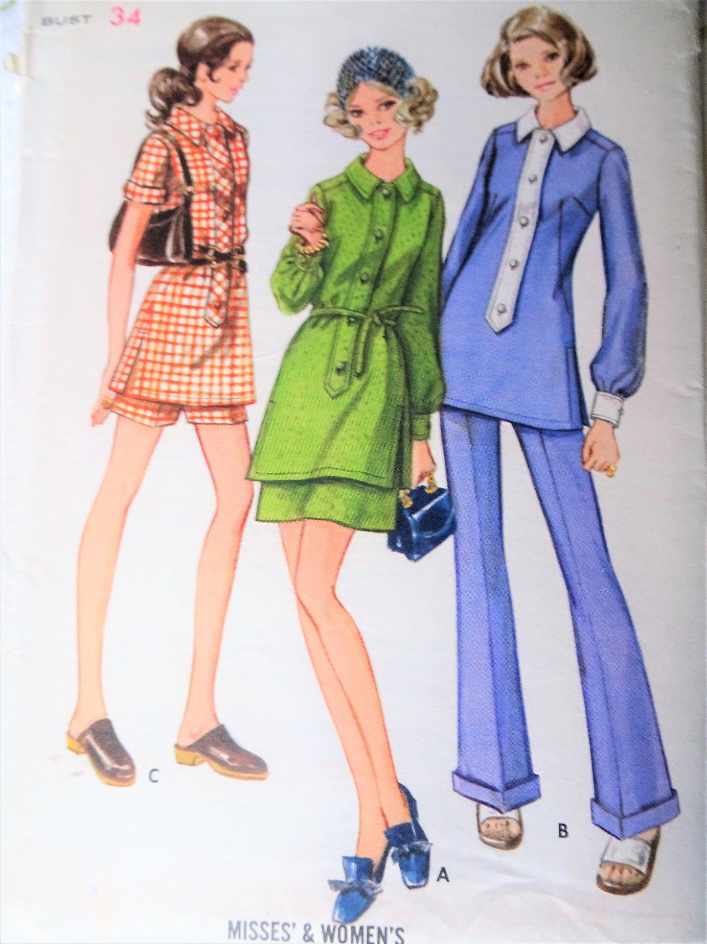 1970s  RETRO Tunic, Skirt, Pants and Shorts Pattern BUTTERICK 5730 Cute Styles Bust 34 Vintage Sewing Pattern FF