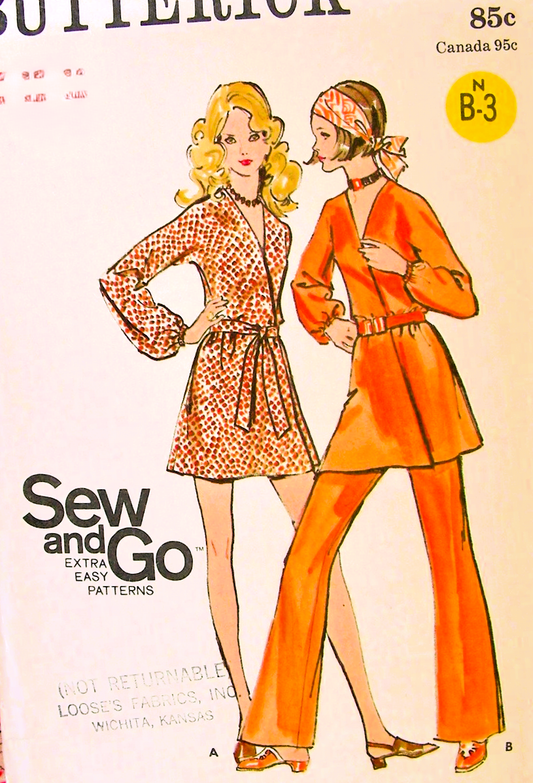1970s FABULOUS Wrap Dress and Pants Pattern BUTTERICK 5759 Extra Easy To Sew, Day or Evening,Bust 38 Vintage Sewing Pattern FF