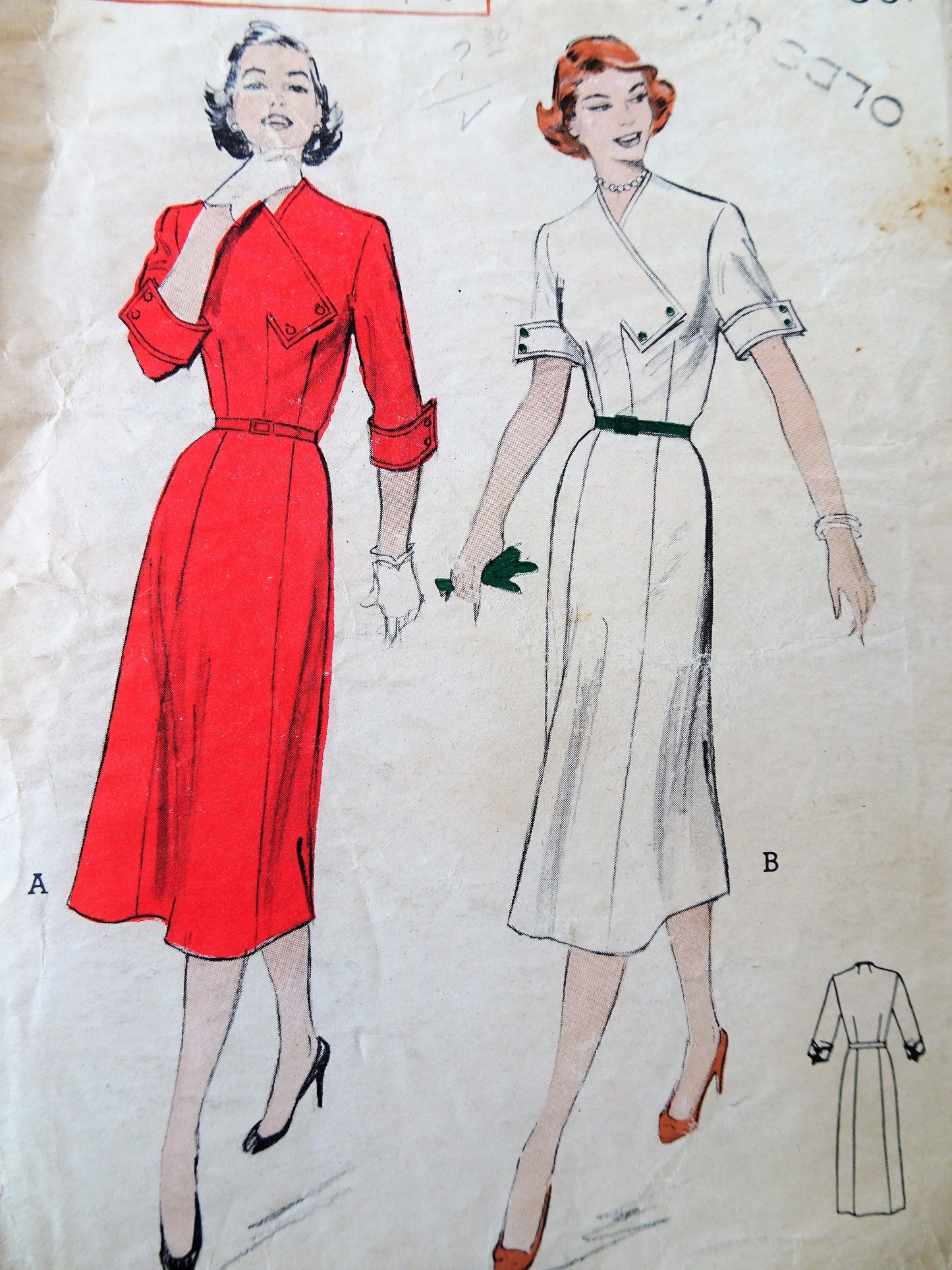 1950s FABULOUS Dress Pattern BUTTERICK 5947 Classy Asymmetric Detail Slim Dress, Bust 38 Vintage Sewing Pattern